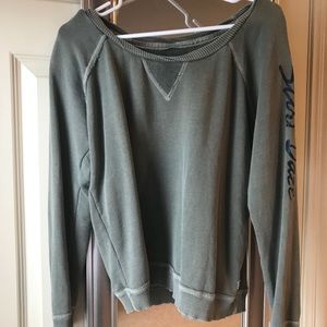 Off the shoulder dark olive sweatshirt!